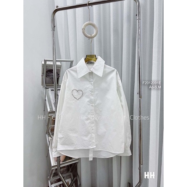 Áo sơ mi trắng tay dài ngực phối hình trái tim siêu đẹp VIENS STORE