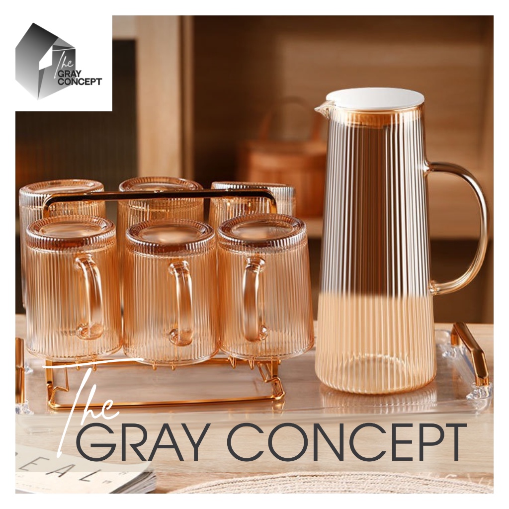 Bộ bình nước Gold Bling Bling THE GRAY CONCEPT - Bộ bình 6 ly đựng nước khay nhựa acrylic phong cách