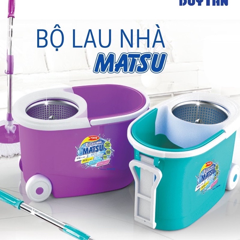 Bộ lau nhà Matsu 11 lít Duy Tân có bánh xe, mâm inox
