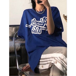 Áo phông tay lỡ unisex tioy chữ form rộng xanh dương