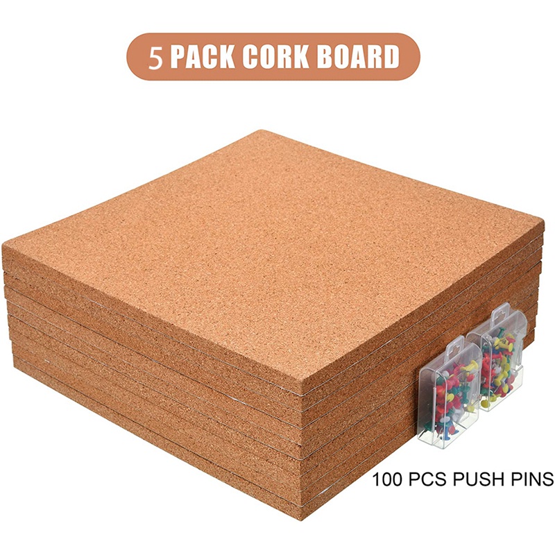 Cork board 1.27cm thick square bulletin board cork tile with 100 promotional mini walls, 5-piece self-adhesive cork board