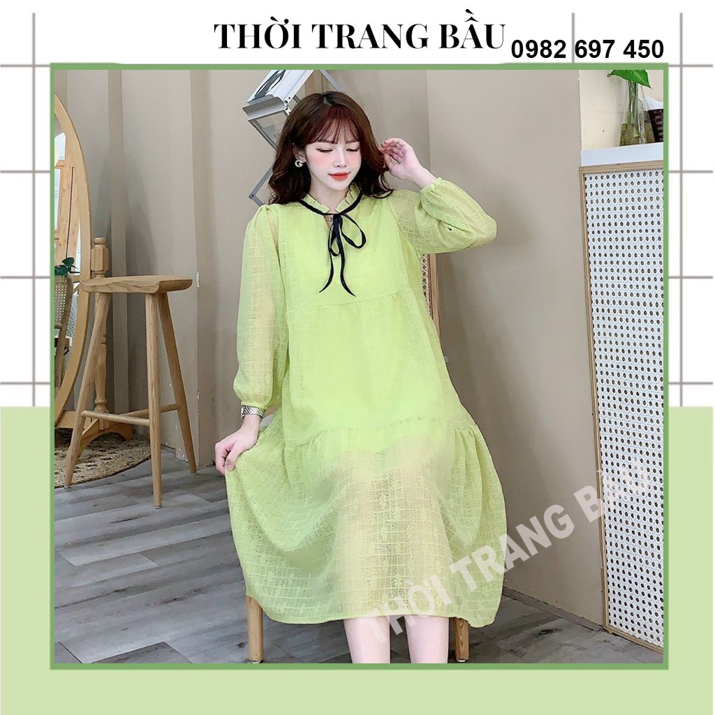 [THOITRANGBAU1 V209] VÁY BẦU SIÊU XINH-ĐẦM BẦU DỰ TIỆC, CÔNG SỞ, DẠO PHỐ THỜI TRANG  BẦU THIẾT KẾ DÀI TAY CỔ NƠ 2 LỚP.