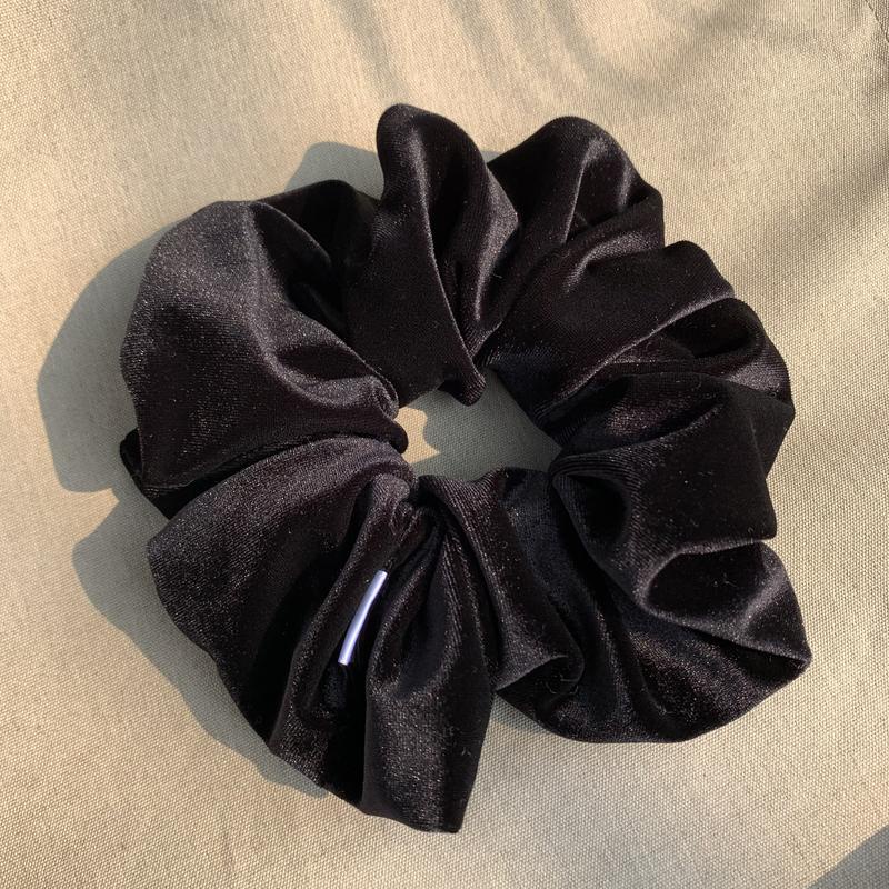 Dây buộc tóc Scrunchies Vải Nhung Đen Siêu To Bồng Bềnh LEMONEY