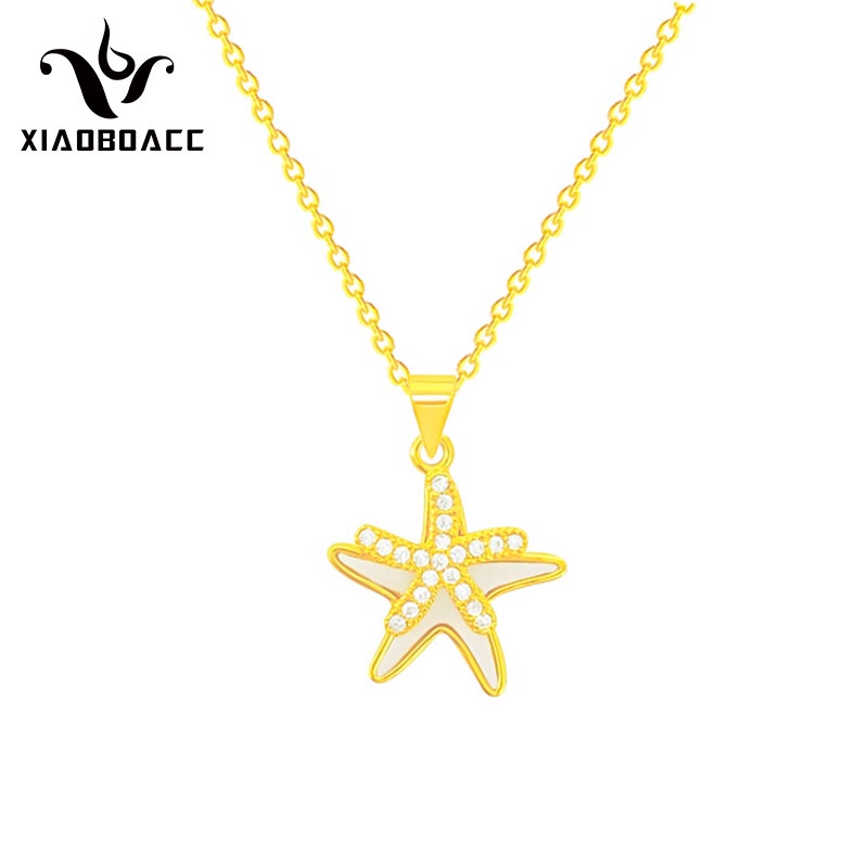 XiaoboACC Vòng cổ Thép Titan Mặt Hình Vỏ Sò / Sao Biển Đính Đá Zircon Phong Cách Hàn Quốc Thời Trang Cho Nữ 40CM + 6CM