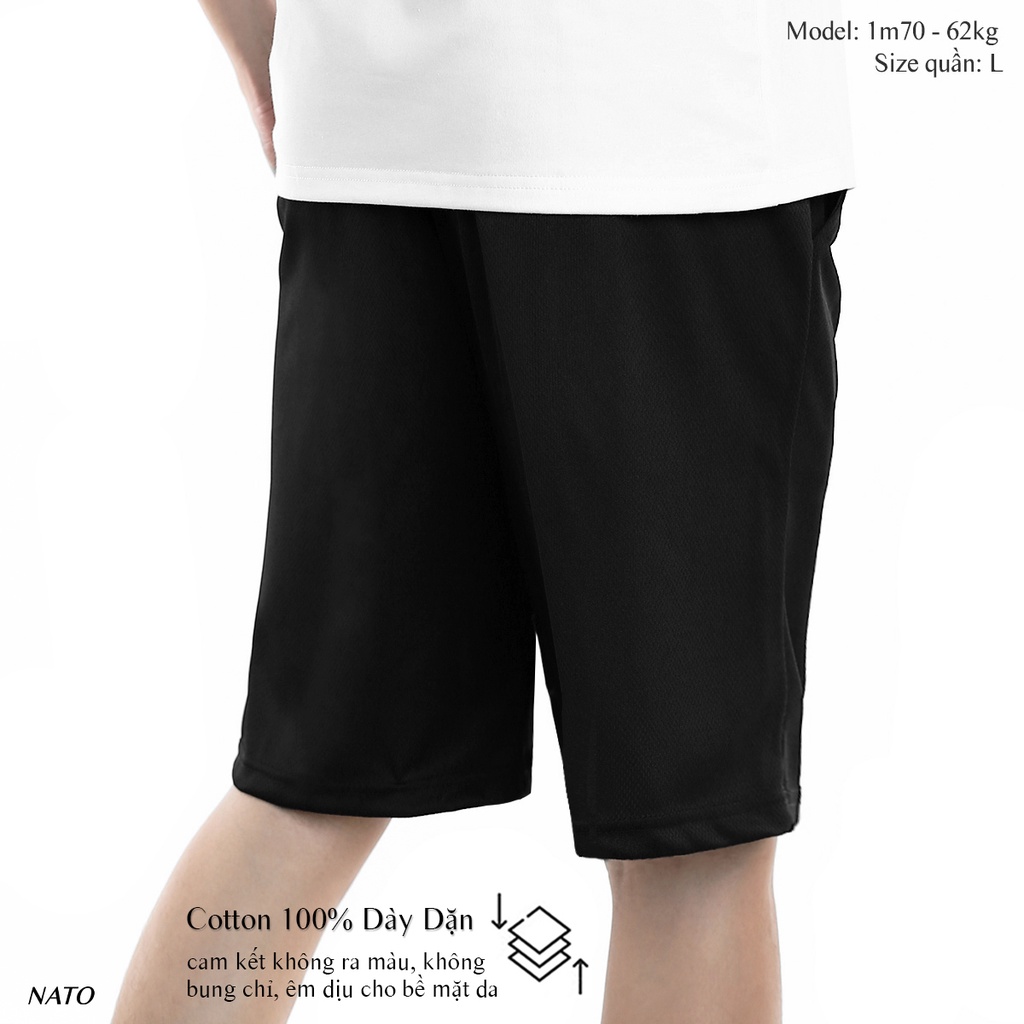 Quần SHORT Thể Thao Nam Vải Cotton Thun Lạnh Gió Có Túi Xịn Trơn Basic Màu Đen Có Lỗ Dây Co Giãn Đẹp Ngắn Đùi NATO