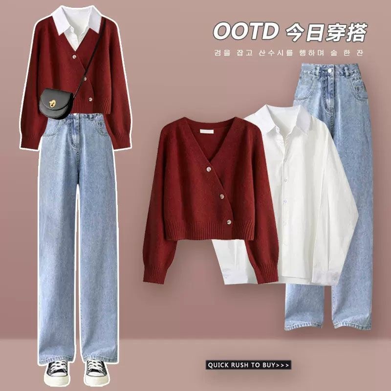 Set Áo Len Tay Dài Dáng Rộng + Áo Khoác Cardigan Phong Cách Hàn Quốc Cho Nữ