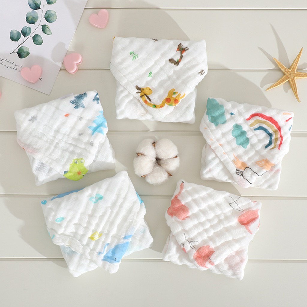 Khăn xô sữa cho bé 6 lớp set 5 khăn mềm mại nhiều họa tiết, khăn lau cho trẻ sơ sinh shop Uni Baby