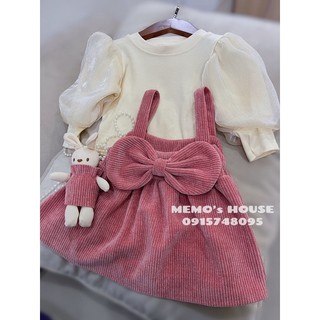 [HÀNG LOẠI 1] Set váy yếm nhung hồng