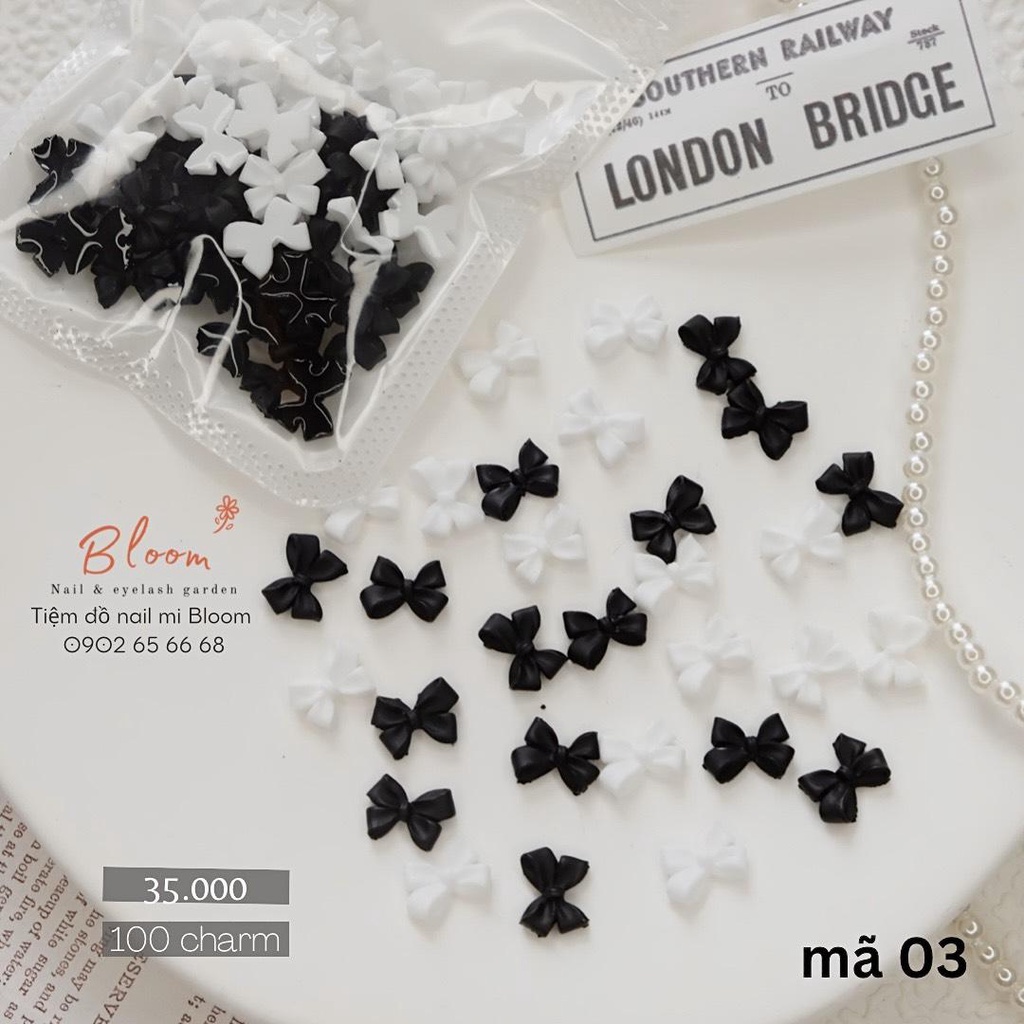 Set nơ mix trắng đen 100 charm hot trend