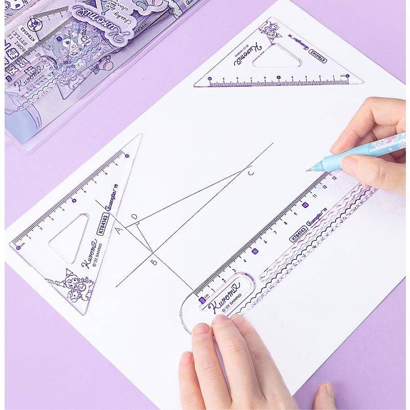 SANRIO Bộ Thước Vẽ Hình Tam Giác 4 Trong 1 Đa Năng Bằng Hợp Kim Cho Bé