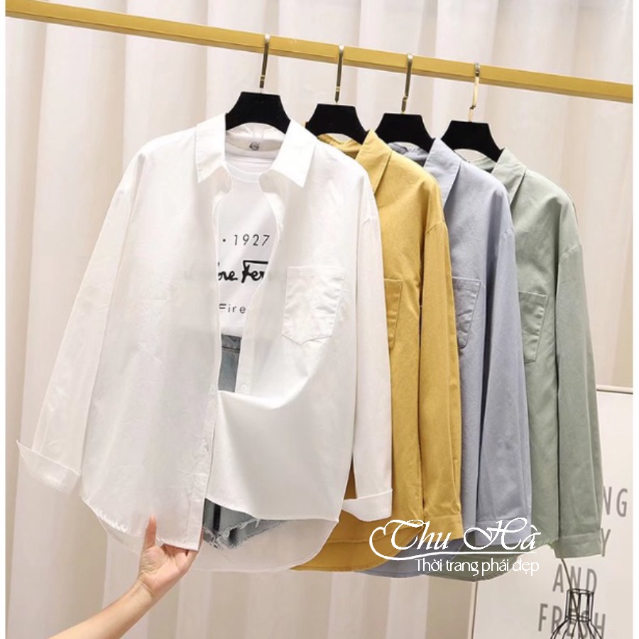 Áo sơ mi nữ dài tay cổ đức form rộng bigsize Thu Hà chất liệu đũi tơ mềm mát kiểu trẻ trung SMH.57