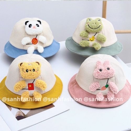 [Bé 6tháng-4tuổi] MŨ VÀNH VÁ 2 MÀU THÚ NHỒI BÔNG QUẢNG CHÂU BÉ TRAI,GÁI