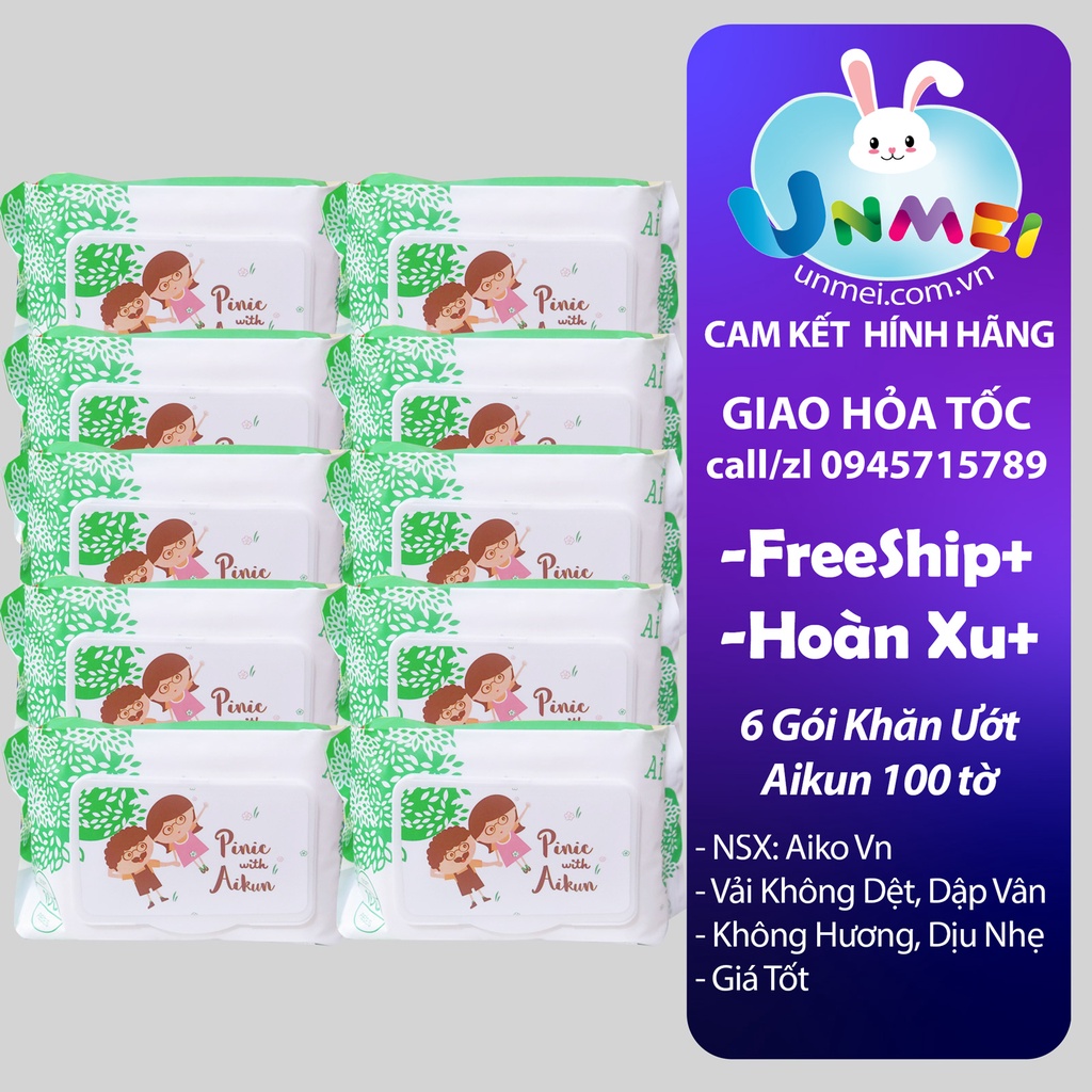 [HCM] 10 Gói Khăn Ướt Không Mùi Aiko Xanh - Hồng 100 tờ/Gói