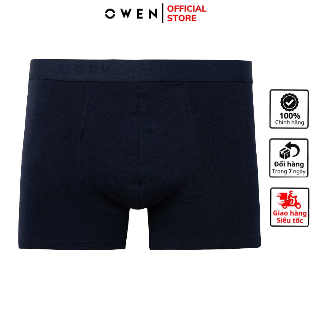 Quần lót boxer OWEN QLBR221538 xì nam kiểu sịp đùi body fit màu navy trơn vải cotton cao cấp mềm mại thoáng mát dễ chịu