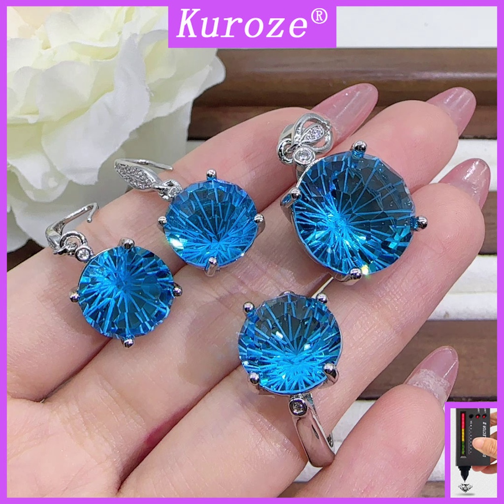 Bộ Vòng cổ + Bông Tai Dài + Nhẫn + Bông Tai Đính Đá Sapphire Sang Trọng