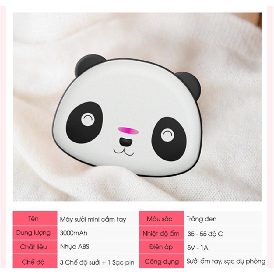 Máy sưởi ấm mini cầm tay hình gấu trúc dễ thương có kèm chức năng sạc dự phòng
