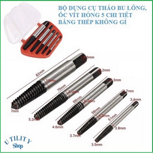Bộ dụng cụ tháo ốc vít hỏng 5 chi tiết, bộ 5 mũi khoan nhỏ tiện lợi tháo ốc vít và đinh tán hỏng bằng thép không gỉ