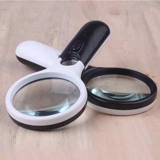 Kính Lúp Kép Phóng Đại Hình Ảnh Đèn Led Rọi Tay Cầm Dài Chất Liệu Tròng Kính Tốt