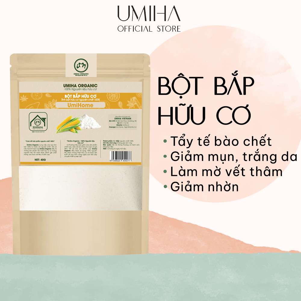 Bột Bắp Làm Đẹp Hữu Cơ UMIHA Nguyên Chất Túi 40g | Đắp Mặt Nạ Làm Trắng Da, Loại Bỏ Mụn Thâm Nám Hiệu Quả