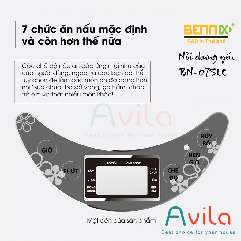 Nồi chưng yến điện tử đa năng Bennix dung tích 0.7L, thố thủy tinh, bảng điều khiển LCD hiện đại - Hàng chính hãng