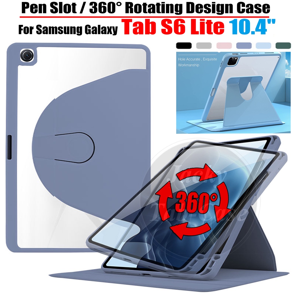 Khe Đựng Bút 360 Độ 360 Độ Tiện Dụng° Ốp Máy Tính Bảng Bằng Acrylic Và Da Nắp Lật Nam Châm Cho Samsung Galaxy Tab S6 Lite 2020 2022 Edition 10.4 "Tablet SM-P610 SM-P613 SM-P615 SM-P619