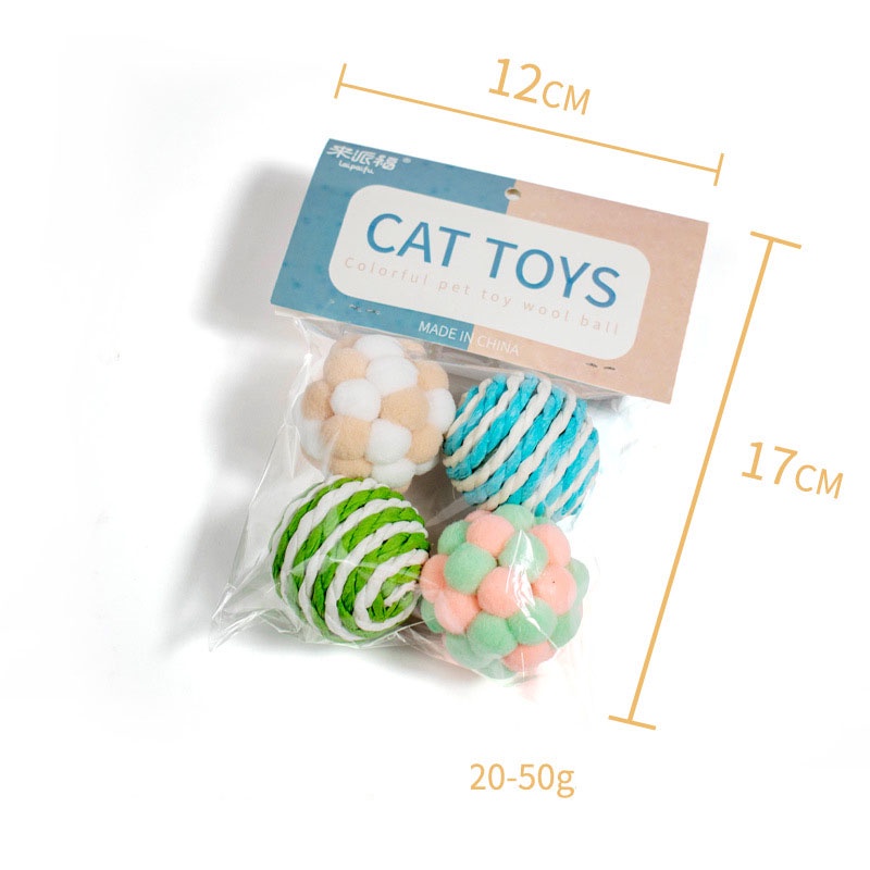 Set 4 Quả Bóng Lông Đồ Chơi Nhiều Màu Sắc Cho Mèo Cưng