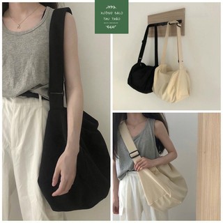 Túi tote đeo chéo trống siu to có khóa kéo canvas cao cấp