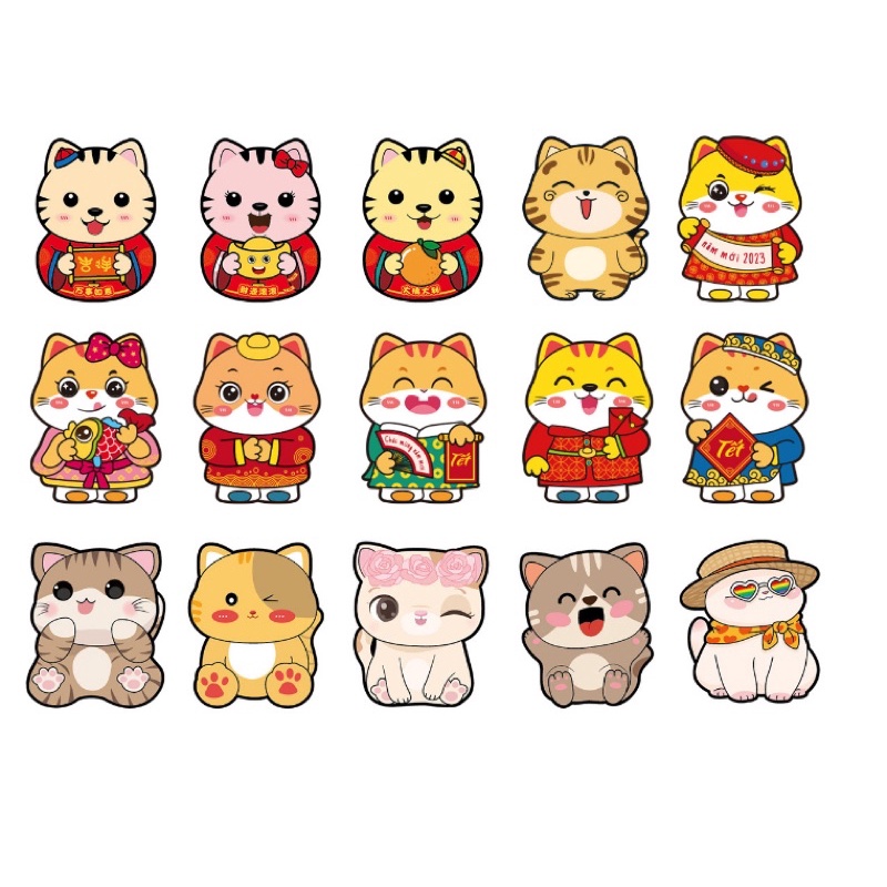 Combo 10 bao lì xì tết 2023 hoạt hình chibi hình con mèo siêu cute - Bộ 10 bao lì xì con mèo 3D tết Quý Mão