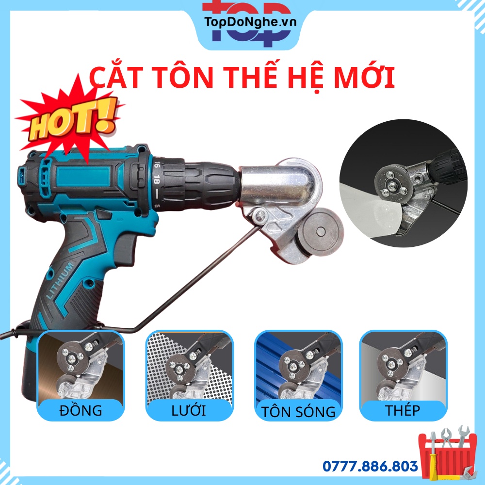 Đầu cắt tôn gắn máy khoan, Bộ đầu chuyển đổi cắt tôn sóng cắt thép inox, lưỡi cắt tôn gắn ba máy khoan, kéo cắt tôn
