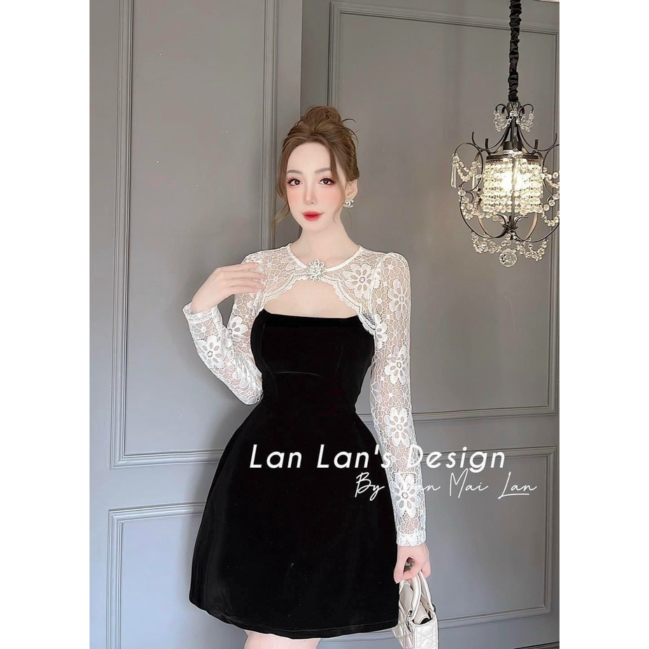 Váy đầm bodydoll thời trang nữ sang chảnh dự tiệc chất nhung cổ phối ren kèm phụ kiện dáng xòe mini dễ thương cá tính