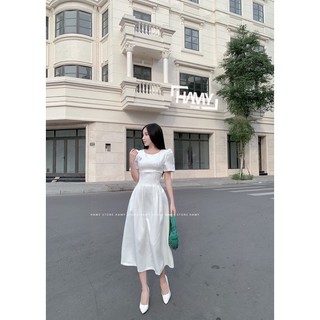 Đầm Cổ Tròn Tay Nhún Eo