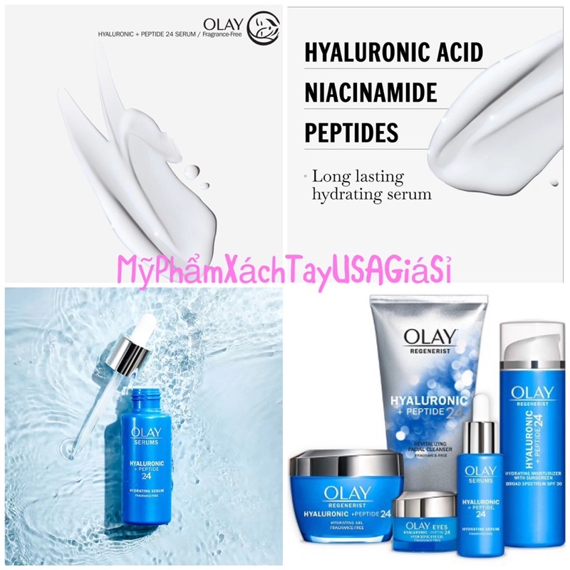 Serum cấp ẩm giảm nếp nhăn Olay Regenerist Hyaluronic Acid + Peptide 24 Hydrating Serum 40ml Hàng Mỹ