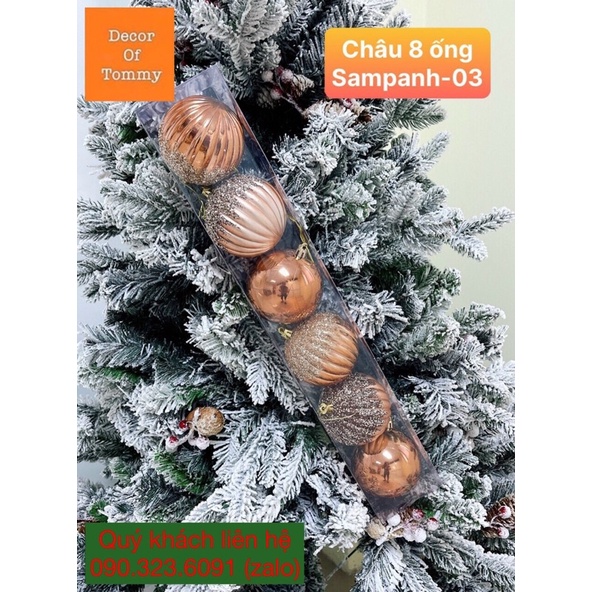 Quả Châu trang trí cây thông Noel màu sampanh nhiều hoa văn hoạ tiết rất đẹp