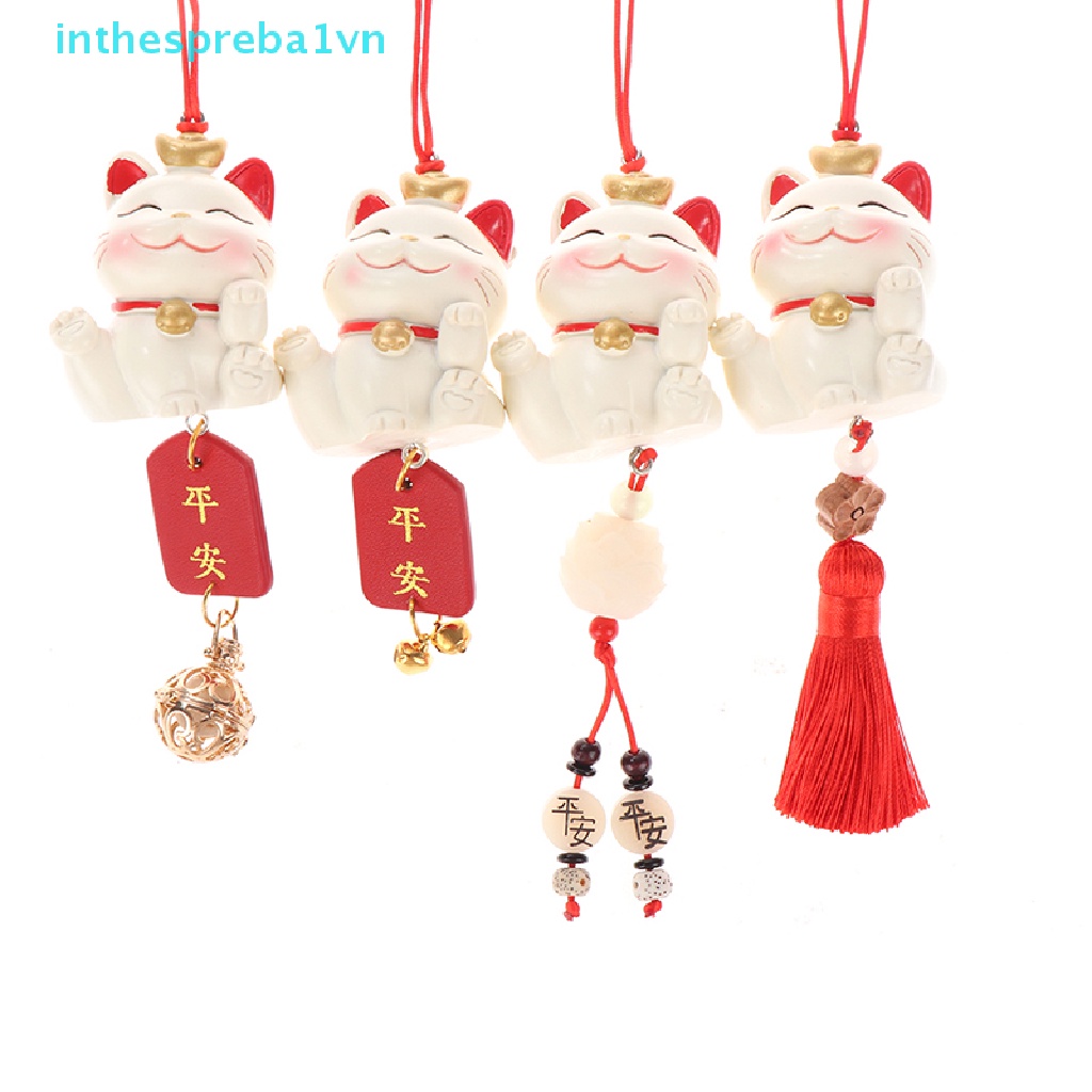 Mặt Dây Chuyền Hình Mèo May Mắn Sáng Tạo Treo Kính Chiếu Hậu Xe Hơi Cho Nữ inthespreba1vn