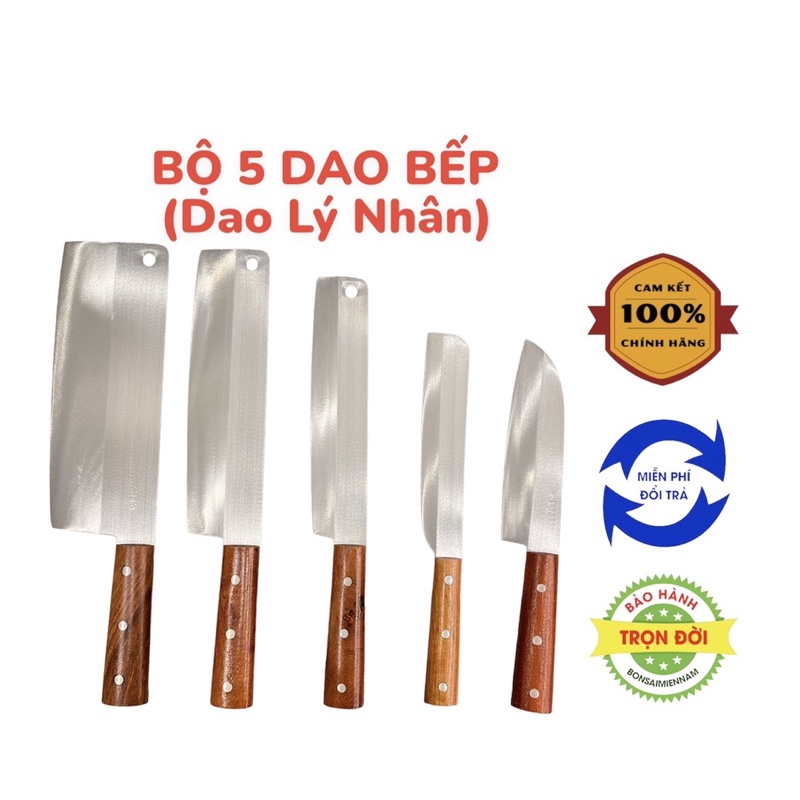 Bộ dao 5 món nhà bếp bằng thép Nhật trắng không gỉ - Thương hiệu Làng rèn Lý Nhân