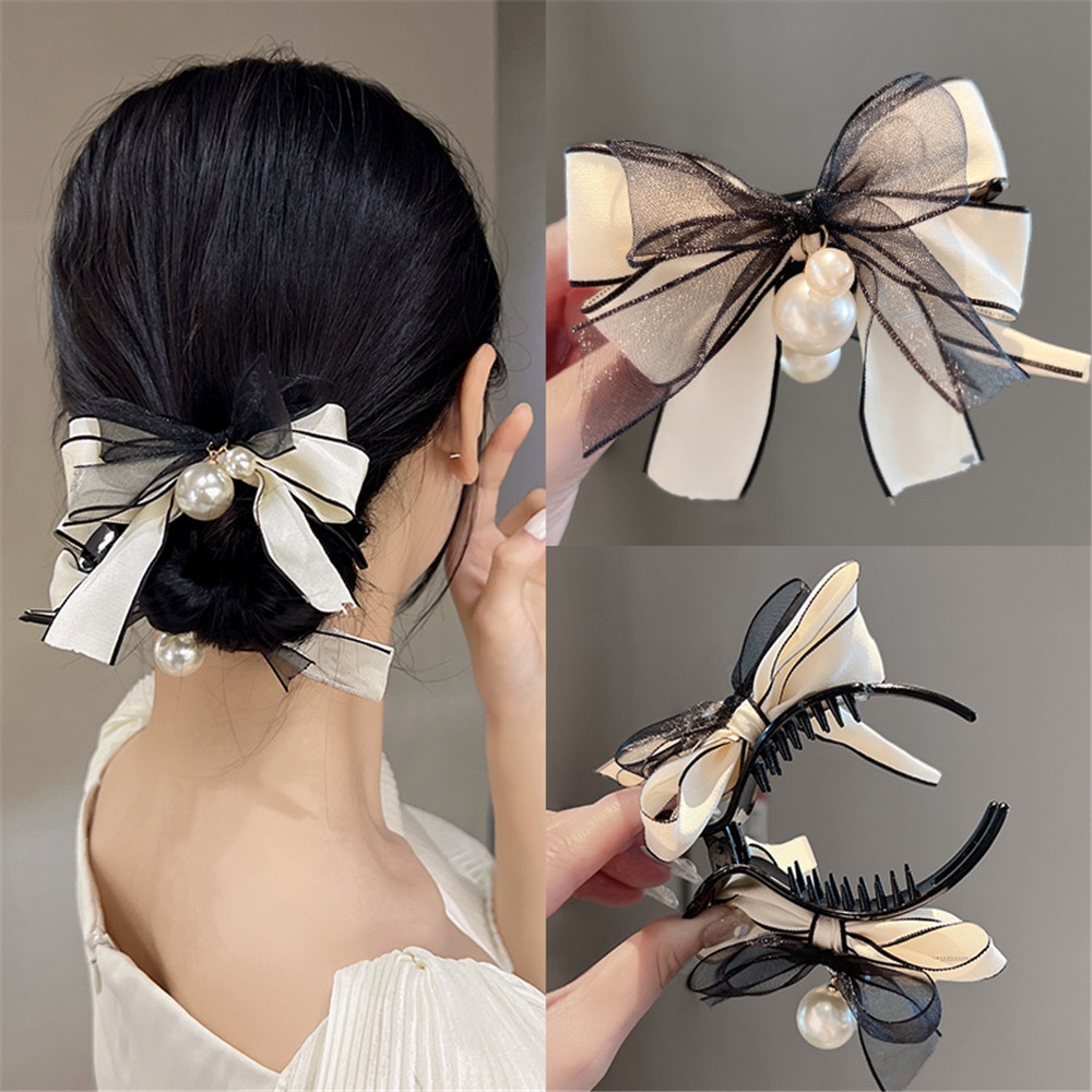 Kẹp Tóc Hình Cá Mập Lớn Đính Nơ Sau Lưng Phong Cách Pháp Cổ Điển Dành Cho Nữ Y2K