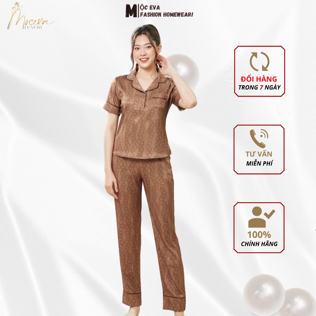 Đồ bộ mặc nhà nữ pyjama thương hiệu MỘC EVA chất liệu lụa cao cấp sang trọng thanh lịch MSSP:L212204