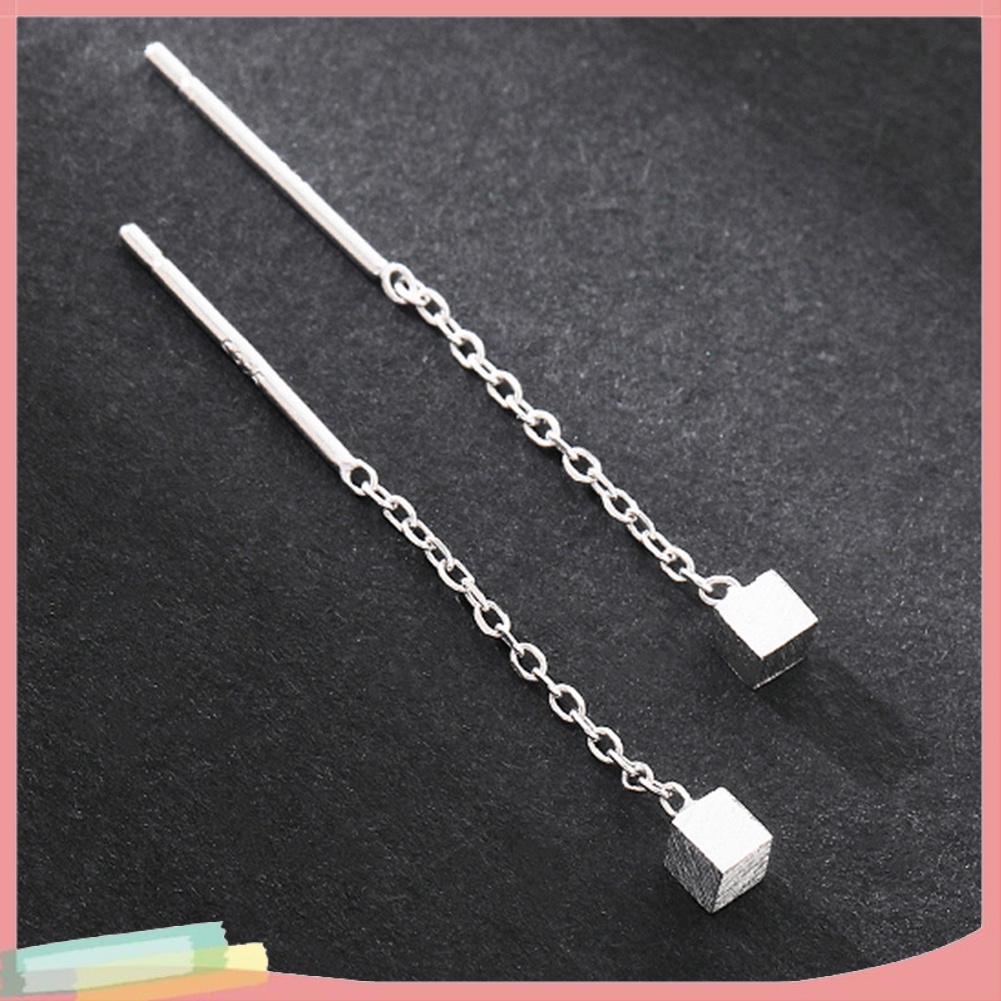 Đôi Khuyên Tai Dài Phối Hình Khối Lập Phương Thời Trang Cho Nữ