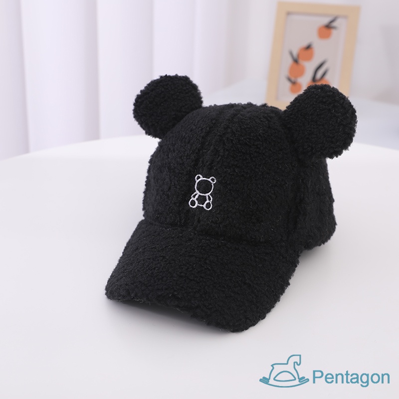 Mũ Dệt Kim Giữ Ấm Thêu Hình Gấu Hoạt Hình Dễ Thương Thời Trang Thu Đông Cho Bé Trai + Gái