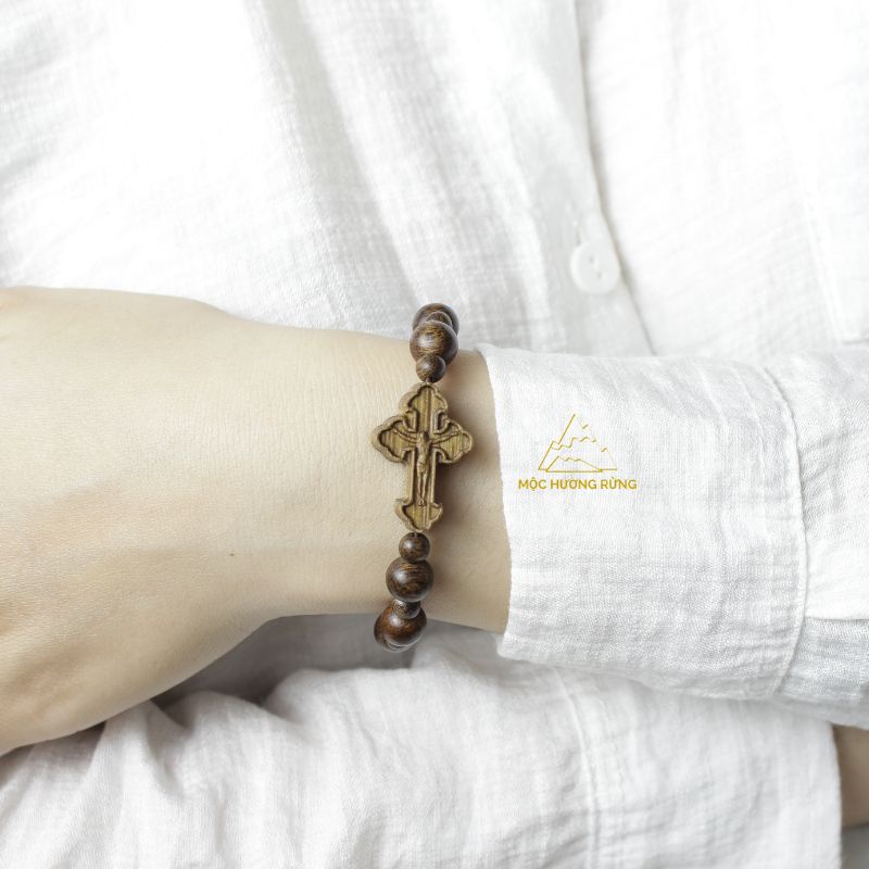 Chuỗi Tràng Hạt Mân Côi Trầm Hương 10 Hạt - Vòng Tay Trầm Hương Mix Thánh Gía Size 8mm-14mm