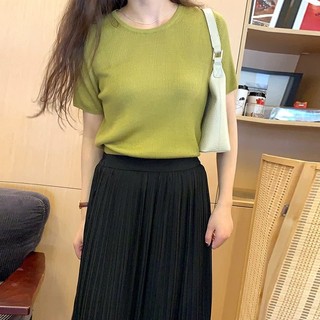 Áo len cổ tròn cộc tay basic ( còn màu ghi tên)