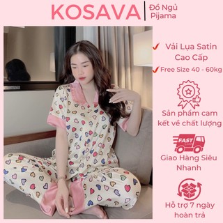 Đồ bộ pijama nữ bộ đồ ngủ lụa mặc nhà tiểu thư tay ngắn quần dài chất liệu satin dễ thương KOSAVA