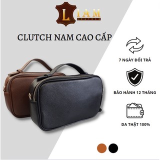 Clutch nam, túi clutch da cao cấp kèm dây đeo chéo da bò Mill thật 100% LIAM Leather CL001