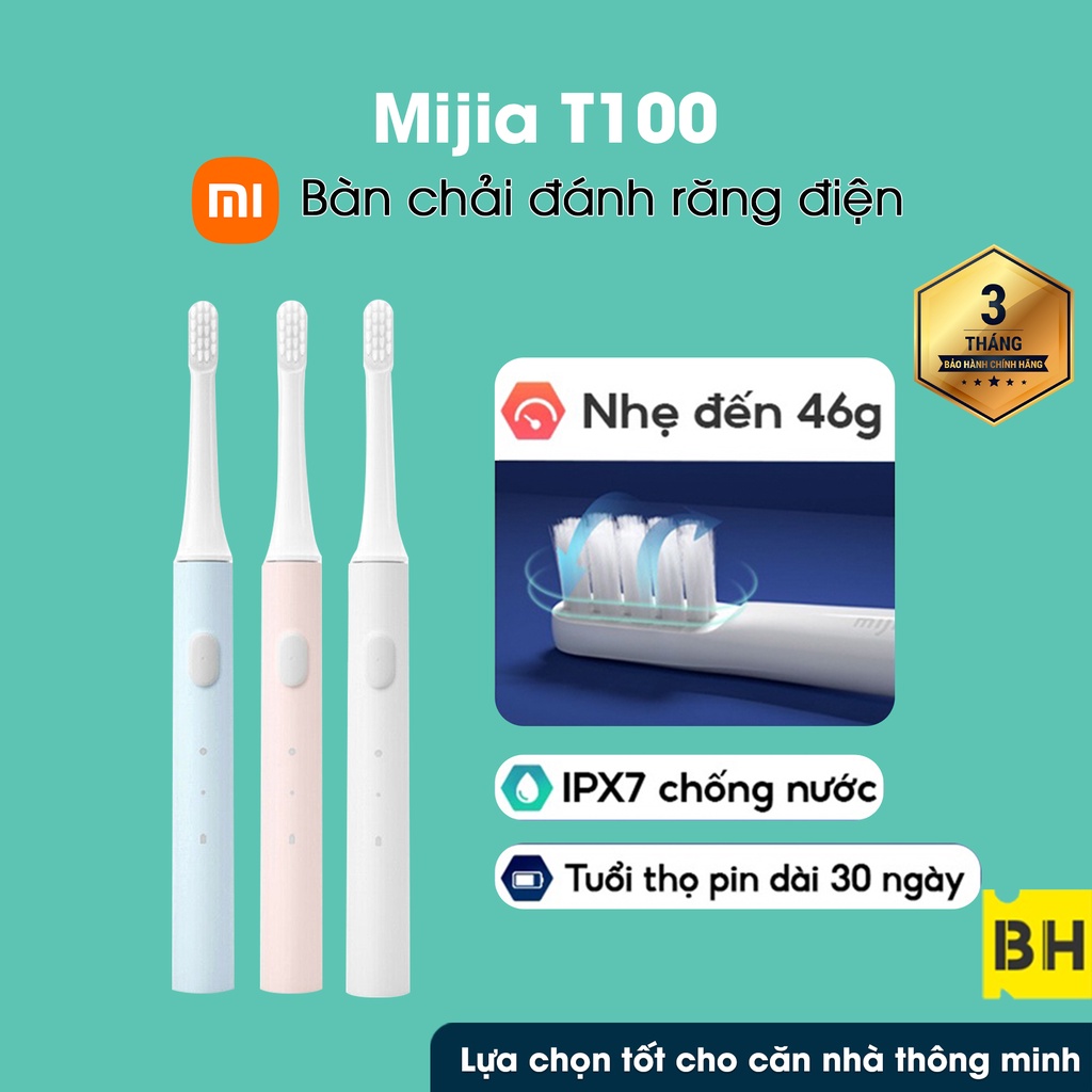 【CHÍNH HÃNG】Bàn chải điện Xiaomi Mijia T100/T200 (pin sạc) - kháng nước ipx7 - Bộ 3 Đầu bàn chải T100 | BigBuy360 - bigbuy360.vn