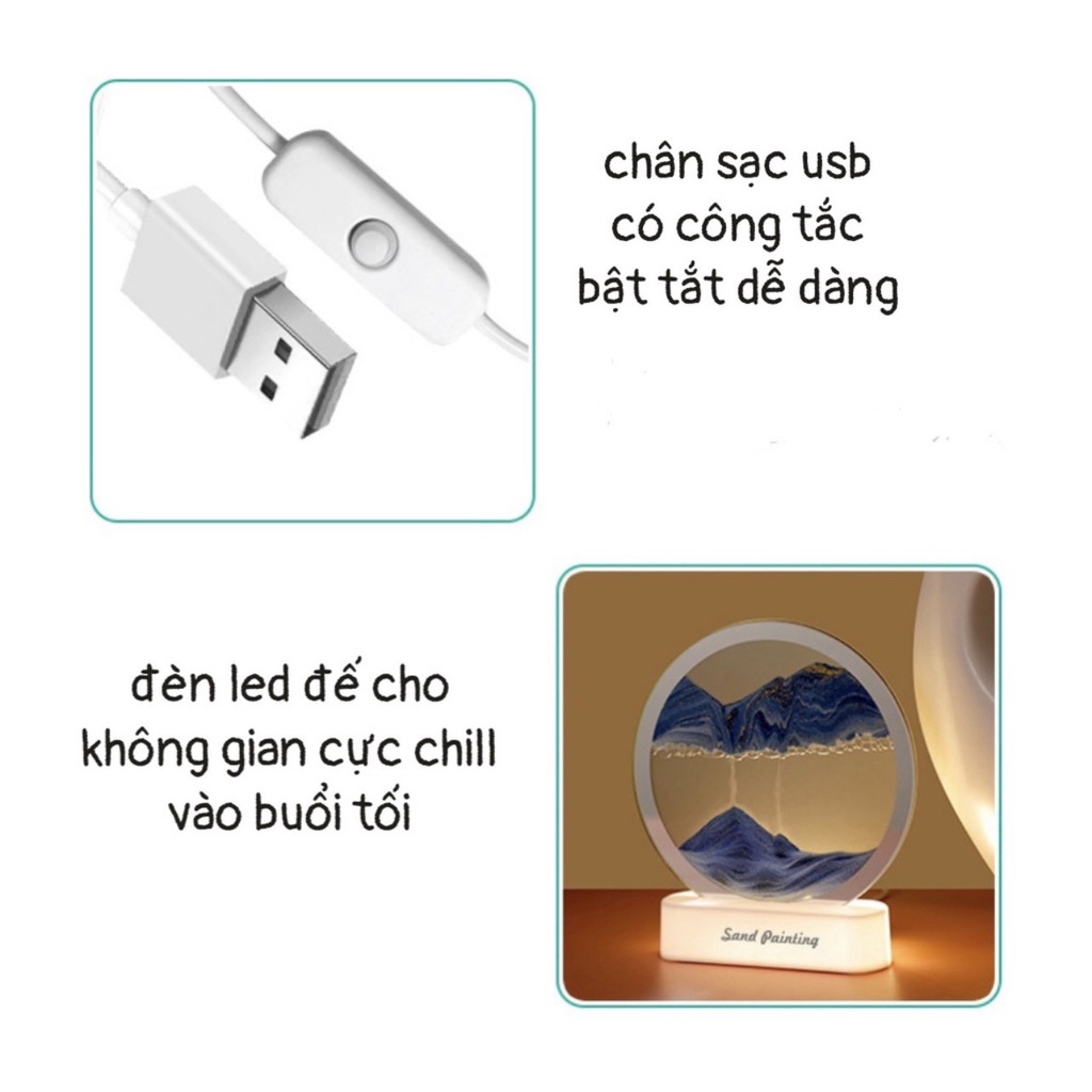 [HÀNG ĐẸP] Tranh cát chảy 3D chuyển động tích hợp đèn LED tráng gương cao cấp dùng trang trí làm quà tặng hoặc đèn ngủ