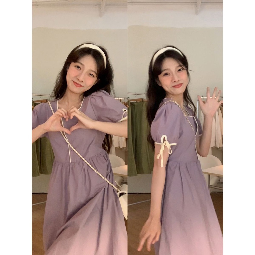 Đầm Tay Ngắn Cổ Vuông Phong Cách Hàn Quốc Thời Trang Mùa Hè Mới 2022