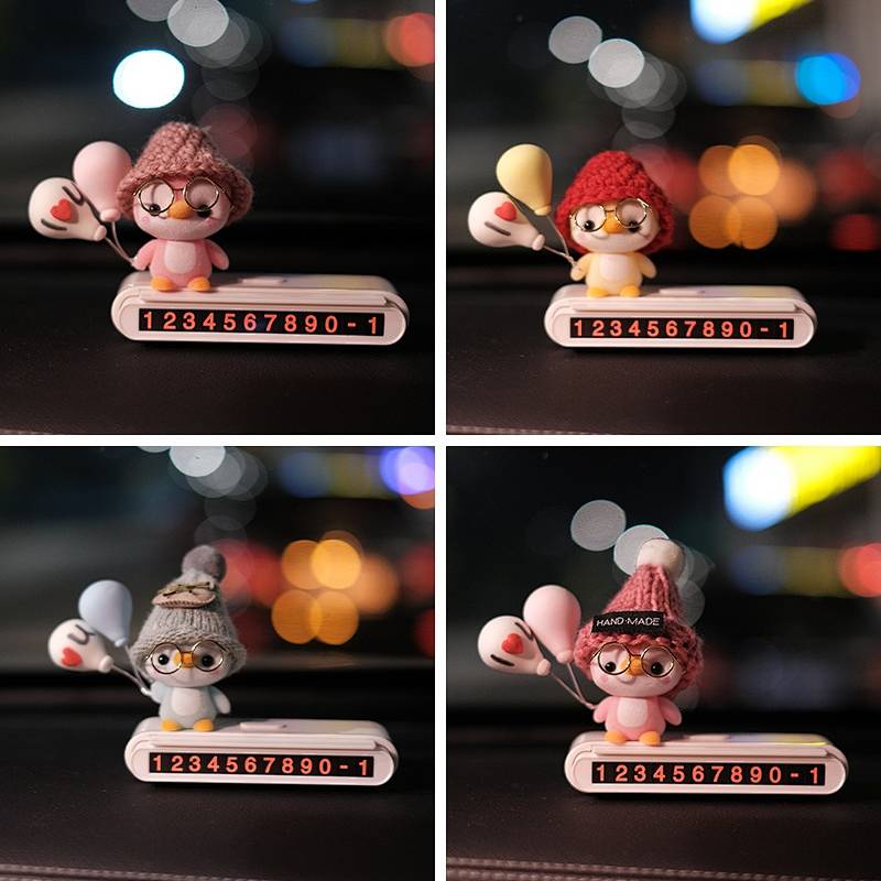Car Car Moving Phone Number Sign Creative Cute Penguin Temporary Stop Car Moving Number Decoration Car Interior Supplies Female jeoM