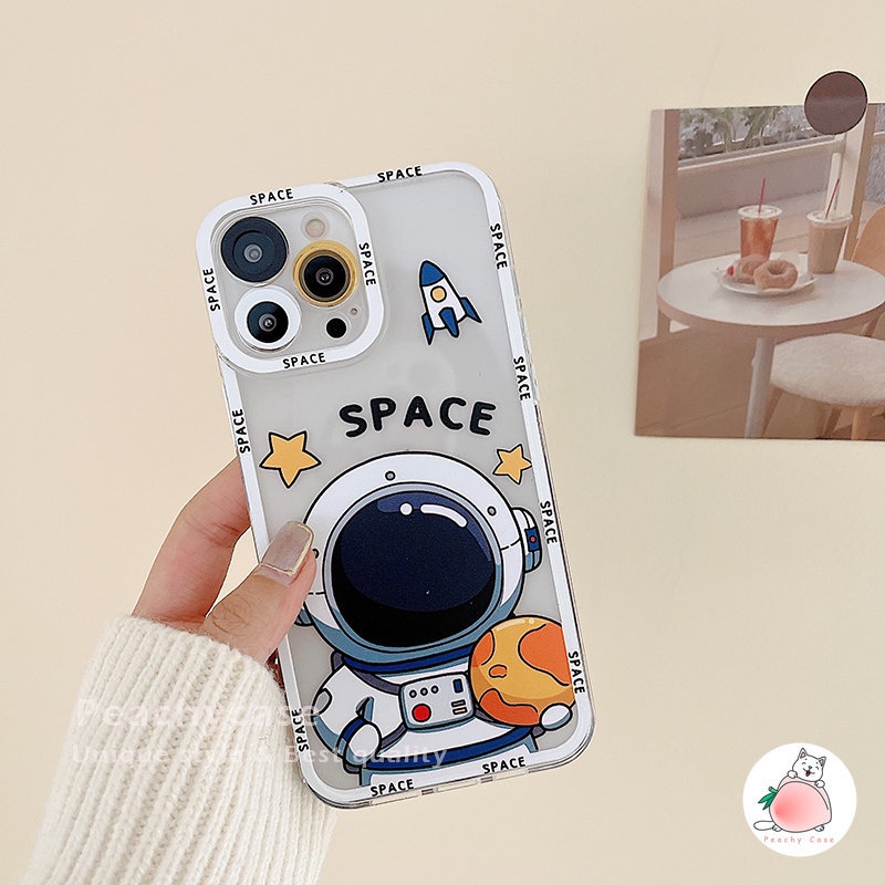 Ốp Điện Thoại TPU Mềm Trong Suốt Chống Rơi In Hình Phi Hành Gia Cho iPhone 14 Plus 13 12 Pro Max 11 Xr Xs Max X 14plus 7 8 Se 2020