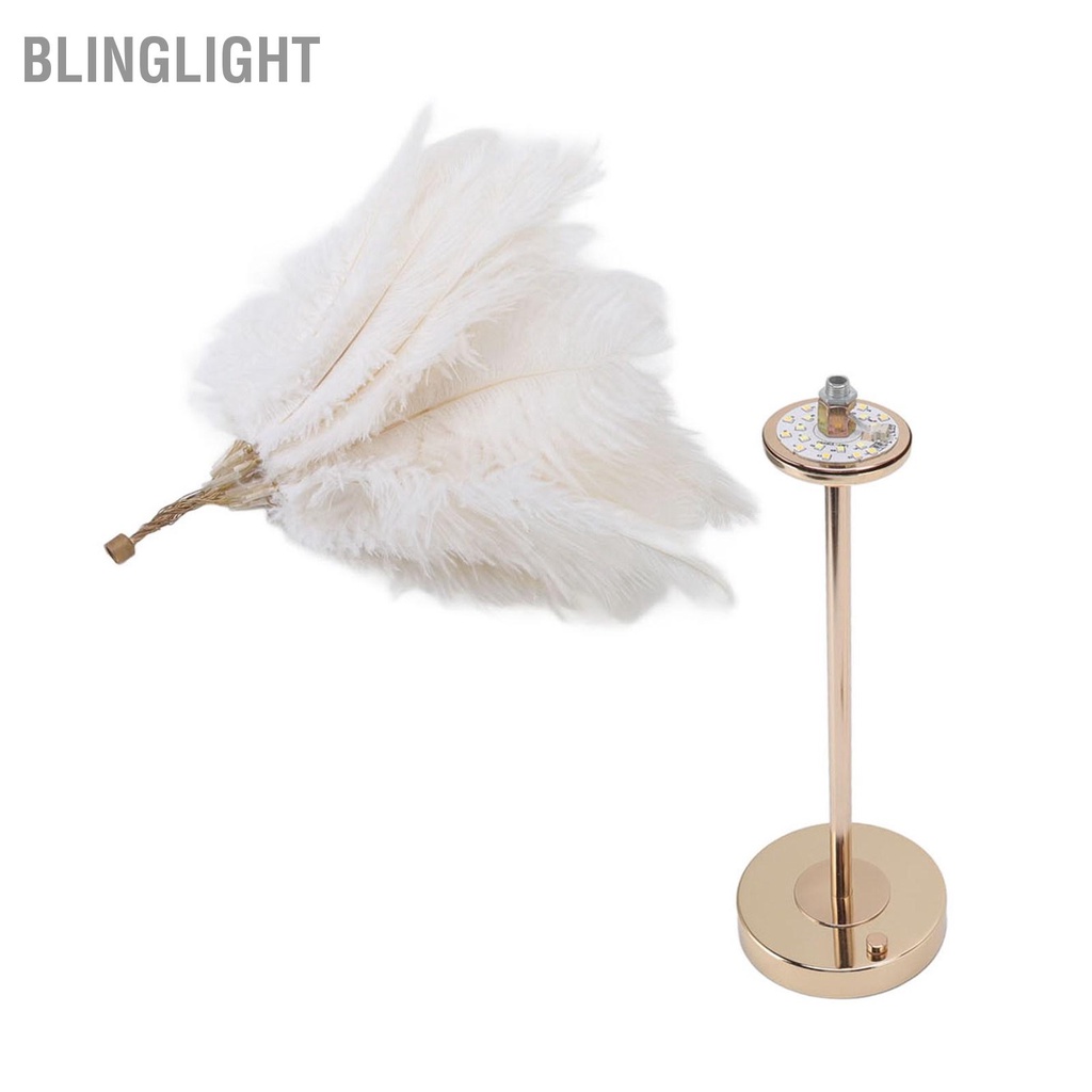 Blinglight Lông Vũ Đèn Bàn Cảm Ứng USB Đà Điểu 3 Màu Mờ Để Vàng Đế Kim Loại 30 Chiếc