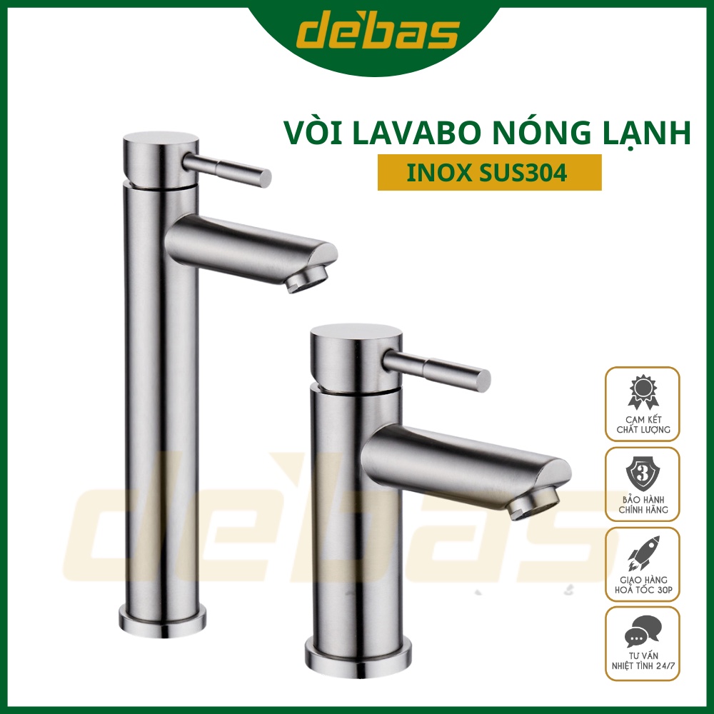 Vòi rửa mặt nóng lạnh inox 304 tròn dây cấp inox 304 vòi lavabo inox 304 nóng lạnh